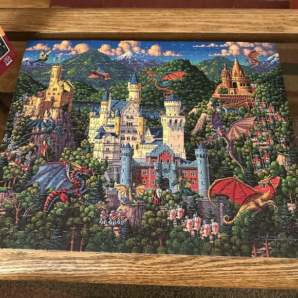 Imaginary Dragons 300 Piece Jigsaw Puzzle Dowdle Folk Art 16 x 20 Fantasy EUC - Picture 3 of 5